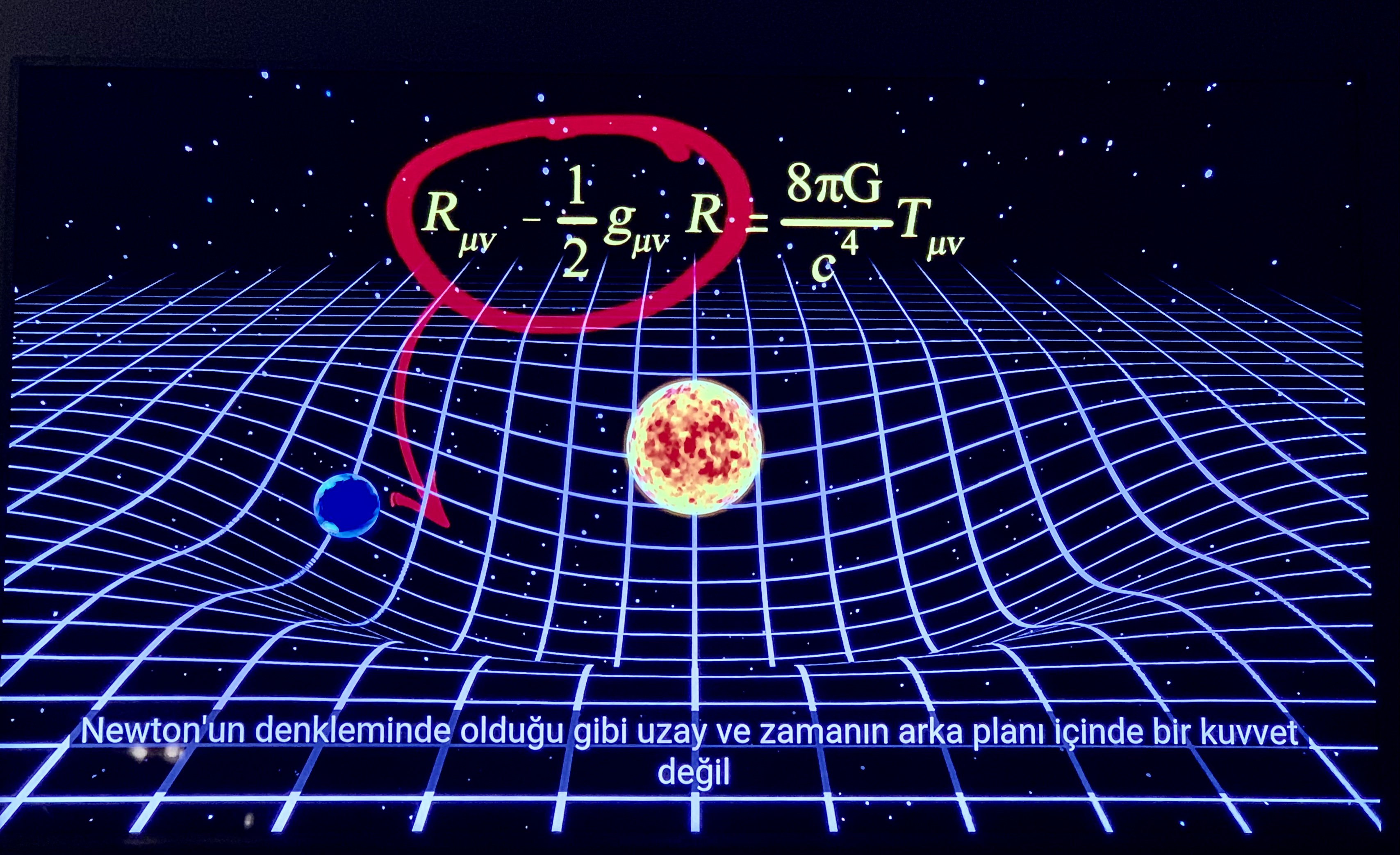 Illustration of two planets exerting gravitational forces